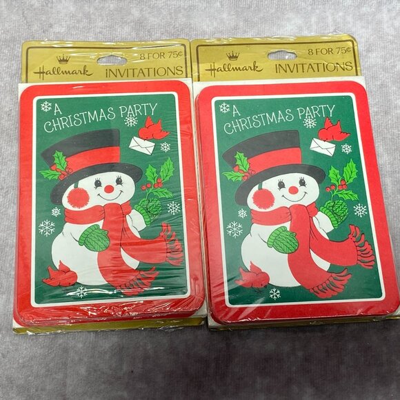Vintage Hallmark Christmas Party Set Plates Glasses & Invitations Snowman Design - Picture 5 of 6